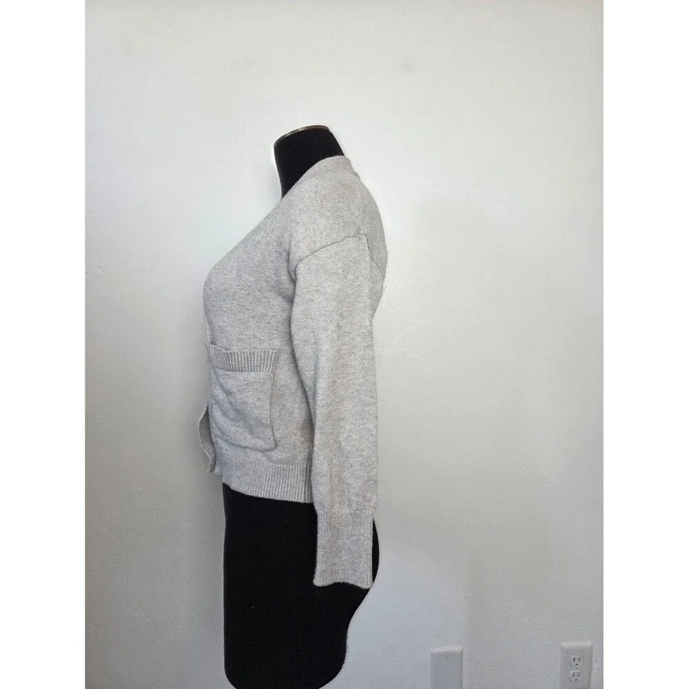 Poof Gray Cardigan Sweater Short Cozy Soft Academia Preppy Twee Old Money Small